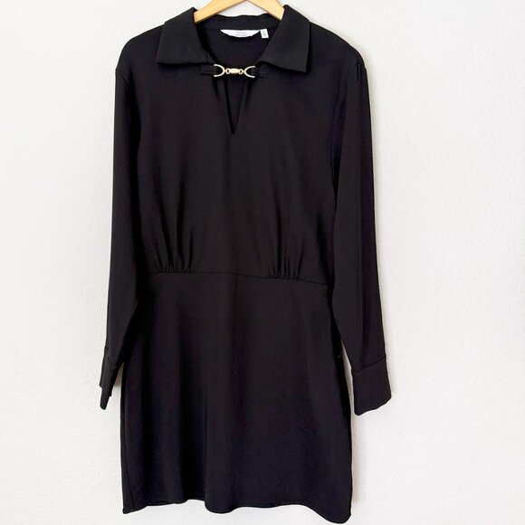 & OTHER STORIES Straight Gold Buckle Mini Dress Size 10 Black LBD Classic Modest - Picture 13 of 15